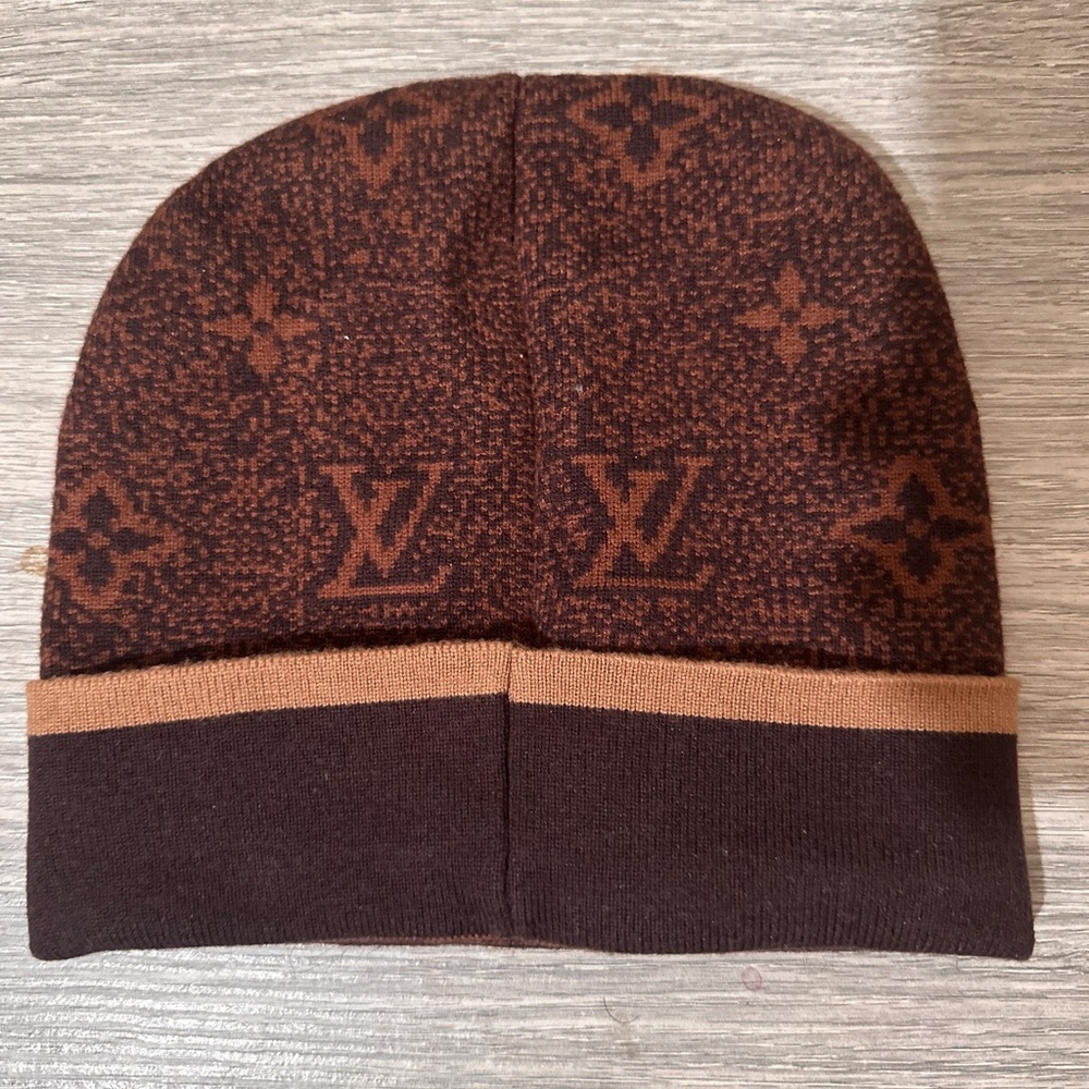 Louis Vuitton Brown and Tan Monogram Knit Beanie